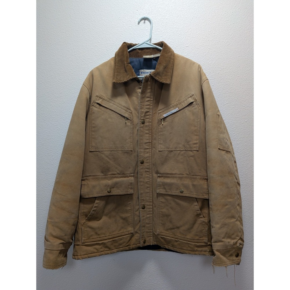 Vtg Master Made Brown Canvas Chore Jacket‎ Mens XL Thrashed Worked Condition